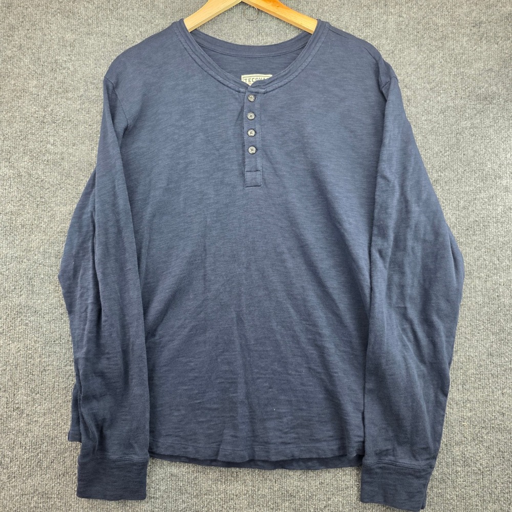 Tecovas Mens Navy Blue Slub Cotton Long Sleeve Henley Shirt Size‎ Large L
